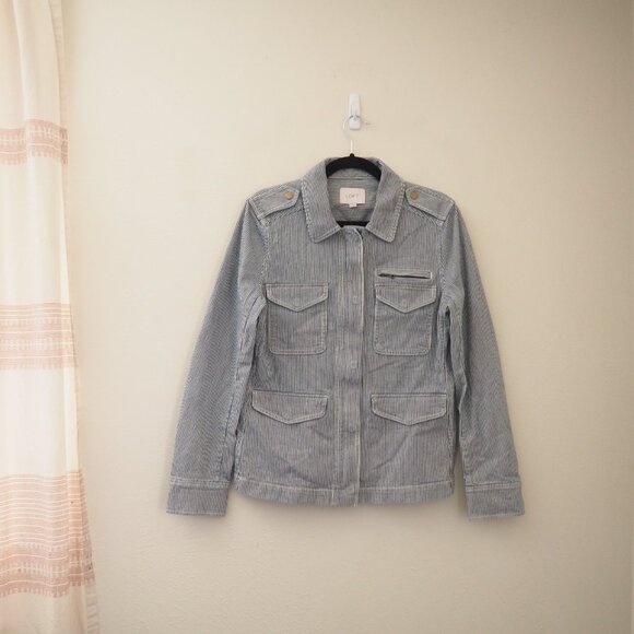 * LOFT Blue White Railroad Stripe Utility Jacket sz M - Picture 3 of 8
